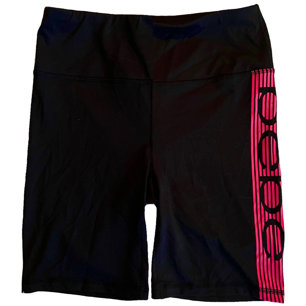 Bebe Sport Hot Pink Stripe Logo Black Bike Shorts size Small